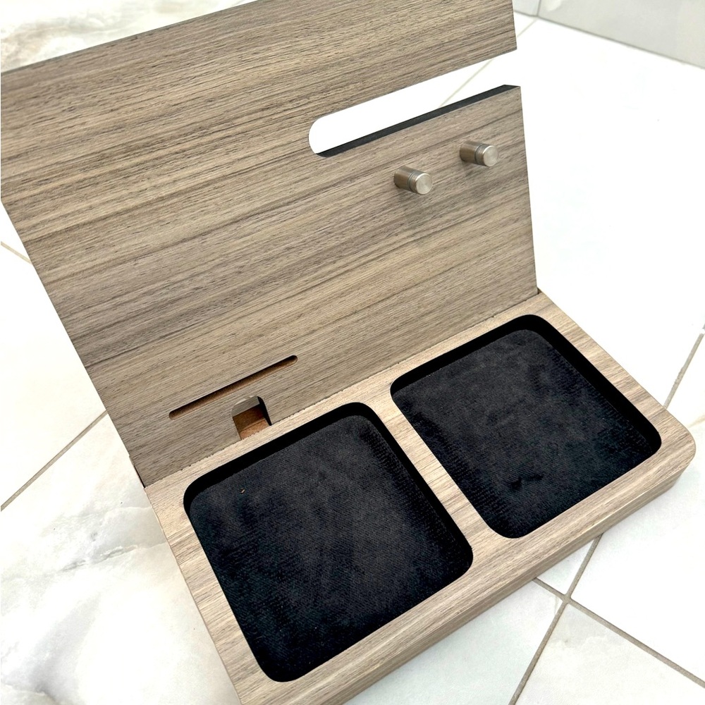 🆕 Space-saving Wood Finish Phone Dock Station Accessory Holder/Organizer Tray